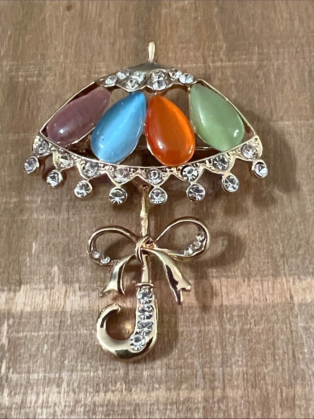 3/$18 NWOT Multicolor Umbrella Pendant Brooch with Rhinestones - Lot 496